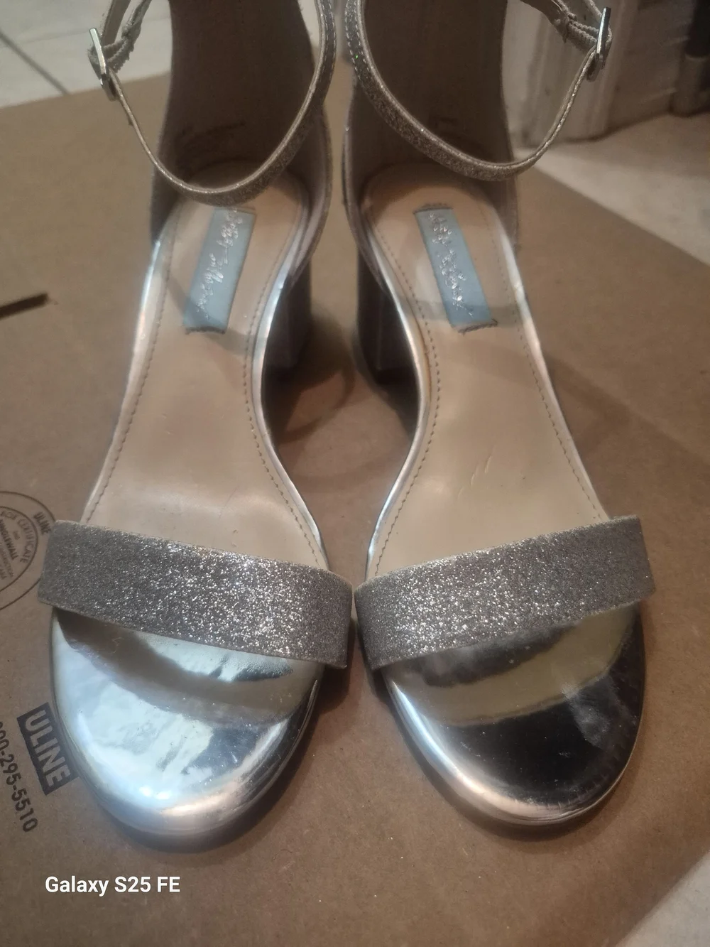 Betsey Johnson Silver Glitter Block Heel Sandals